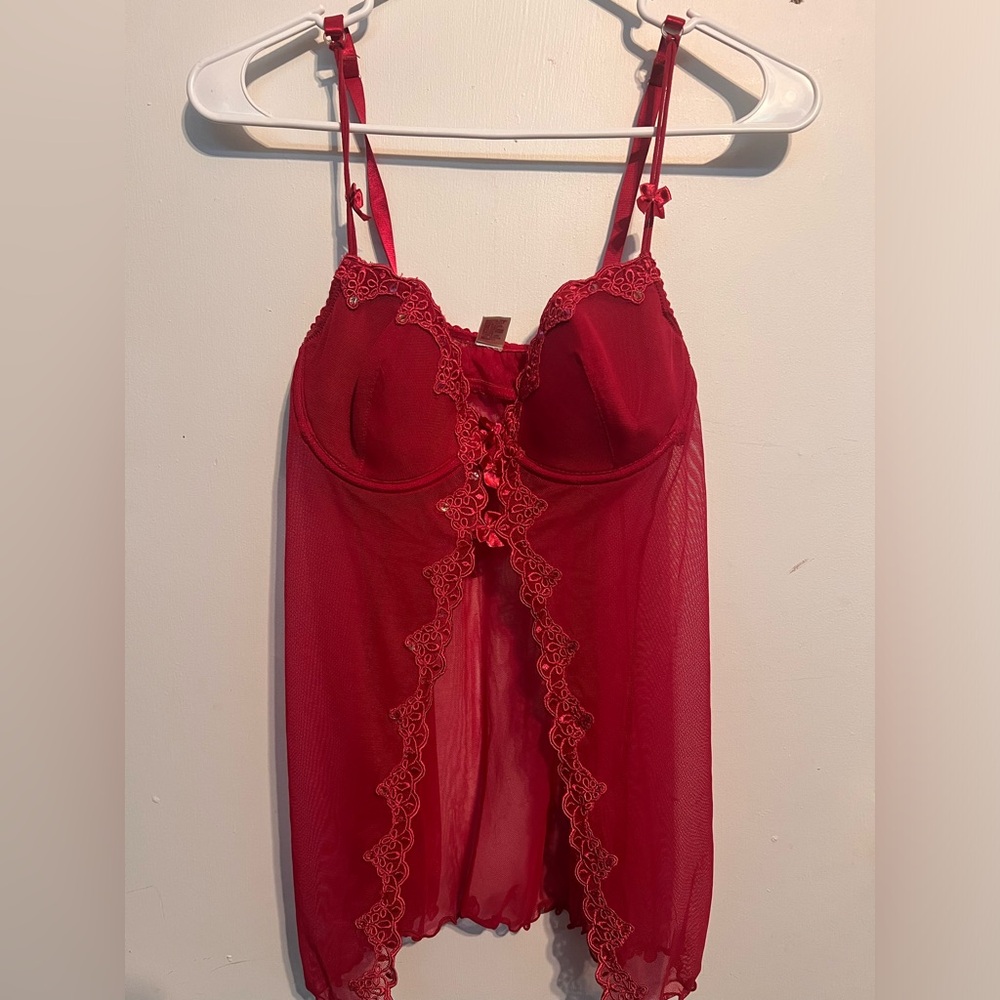 Red sheer lace lingerie top